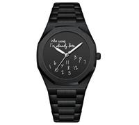 FANMIS Montre analogique tendance en acier inoxydable pour homme - Lunette octogonale minimaliste avec cadran humoristique - Montre étanche pour homme, noir.