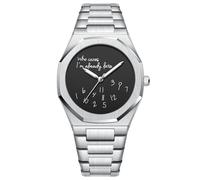 FANMIS Montre analogique Tendance en Acier Inoxydable pour Homme - Lunette octogonale Minimaliste avec Cadran Humoristique - Montre étanche pour Homme, Noir/argenté