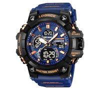FANMIS Montre de sport numérique analogique pour homme - Or transparent - Résistante à l'eau jusqu'à 50 m - Grand cadran - Rétroéclairage LED - Chronomètre - Alarme - Montre décontractée pour homme