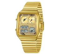 FANMIS Montre numérique rétro pour homme avec affichage de la température 5 ATM, rétro-éclairage LED, alarme, chronomètre, mode analogique à quartz