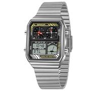 FANMIS Montre numérique rétro pour homme avec affichage de la température 5 ATM, rétro-éclairage LED, alarme, chronomètre, mode analogique à quartz