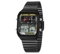 FANMIS Montre numérique rétro pour homme avec affichage de la température 5 ATM, rétro-éclairage LED, alarme, chronomètre, mode analogique à quartz