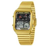 FANMIS Montre numérique rétro pour homme avec affichage de la température 5 ATM, rétro-éclairage LED, alarme, chronomètre, mode analogique à quartz