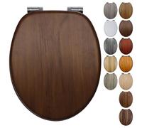 Fanmitrk Lunette de toilette en bois de noyer foncé avec charnières réglables en alliage de zinc massif, siège de toilette ovale en bois MDF avec fixations inférieures, facile à nettoyer et à