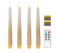 Fanna Lot de 4 bougies chandelier led avec minuterie, chandelle led pour Couronne de Noël avec télécommande et Piles incluses H 24.5cm - Gris sable et Doré
