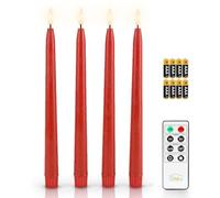 Fanna Lot de 4 Bougies Chandelier LED Rouges avec Minuterie, Chandelle LED avec Finition en Cire véritable pour Noël, Télécommande et Piles incluses, Usage intérieur - H 28 cm