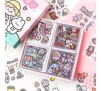 FANNAS 100 Feuilles Stickers Kawaii D'autocollants Mignons Kids Scrapbooking PET Stickers Rose Mignon Kawaii Autocollants Décoratifs Imperméables Transparents pour Enfant Bouteilles DIY Journal