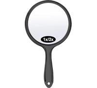 FANNAS Miroir Grossissant Noir Miroir Maquillage à Main Double Face, Grossissant 1X/2X Miroir de Voyage Portable pour Maquillage avec Poignée, Idéal la Maison Voyages(être Suspendu)