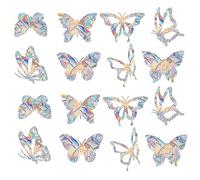 FANNAS Suncatcher Sticker, 16 Pièces Papillon Stickers Fenetre Electrostatique, Stickers Anti Collision Oiseaux, Autocollants de Vitre Décoratifs, Prévenir Que Oiseaux ne se Cognent Dans vos Fenêtres
