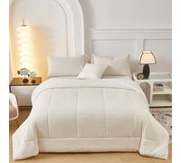 Fanny & Céline Couverture Lux 650 GSM Sherpa+Flanelle Réversible 240x260cm Double Face rembourrée Super Chaude et Douce DBPV-018 Blanc Naturel