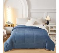 Fanny & Céline Couverture Lux 650 GSM Sherpa+Flanelle Réversible 240x260cm Double Face rembourrée Super Chaude et Douce DBPV-016 Bleu