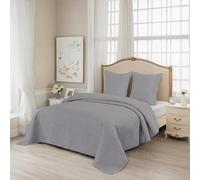 Fanny & Céline Couvre-lit Boutis de Lux Percale Pur Coton 230x250cm avec 2 Taies 65x65cm M23-7001 Gris