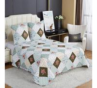 Fanny & Céline Couvre-lit Boutis épais matelassé 220x240cm avec 2 Taies 65x65cm B-1-154