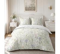 Fanny & Céline Housse de Couette 100% Coton 260x240 cm, Parure de Lit Fleurie Réversible avec 2 Taies 65x65 cm, Fermeture Boutons, Lavable à 40°C, Douce et Respirante FC-2518_FC-129