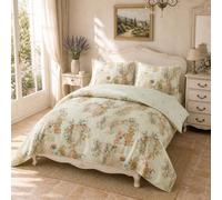 Fanny & Céline Housse de Couette 240x220 cm 100% Coton Percale 80 Fils Réversible | Parure de Lit Fleurie Vintage | 2 Taies d’Oreiller 65x65 cm avec Volant | Douce et Respirante FC-2517