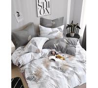 Fanny & Céline Parure de Lit en Pur Coton Percale 80 Fils, Housse de Couette 240 x 220 cm avec 2 Taies 65 x 65 cm, Motifs Fougères Naturelles Gris Beige, Style Scandinave et Campagne Chic_FC-77