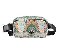 Fanny Packs Sac banane imperméable pour femme Motif tête de mort indienne colorée Plume de crâne indien 20,3 x 13,5 x 5,8 cm, Crâne indienne colorée et plum, 8 x 5.3 x 2.3 inch, Drôle et mignon