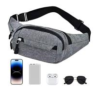Fanny Sac banane de randonnée décontracté pour course à pied, voyage, imperméable pour promener les chiens, faire du shopping, camping, gris, Consulte la descripción, Voir description