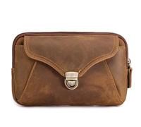 Fanny Sac banane en cuir pour homme avec mini boîte de téléphone et porte-monnaie pour l'extérieur, Jaune marron, One Size