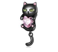 Fanona Charms pour Bracelets Pandora, breloques Chat Noir Cartoon en Argent 925, Cadeau de Bijoux pour Femme Adolescente