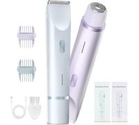 Fanovae Tondeuse bikini pour femme, lot de 2 rasoirs électriques à double tête (tondeuse large + micro rasoir rond), étanchéité IP67 humide et sec, rechargeable USB-C, peigne guide 3/6 mm - X1 bleu