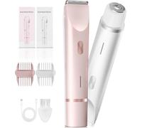 Fanovae X1 Tondeuse bikini pour femme, lot de 2 rasoirs électriques à double tête (tondeuse large + micro rasoir rond), étanchéité IP67, humide et sec, rechargeable USB-C, peigne guide 3/6 mm - Rose