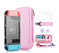 FANPL Coque pour accessoires Nintendo Switch, étui de transport rose arc-en-ciel scintillant pour Switch et Joy Con avec coque de protection rigide transparente à paillettes et protecteur d'écran, 2