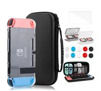 FANPL Coque pour Nintendo Switch, ensemble d'accessoires 15 en 1, housse de transport pour manette Switch et Joy Con avec coque de protection rigide transparente à rabat, protection d'écran, 6
