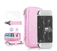 FANPL Coque pour Nintendo Switch OLED, étui de transport rose arc-en-ciel scintillant pour Switch OLED et Joy Con avec coque de protection transparente à paillettes et protecteur d'écran, 2 poignées