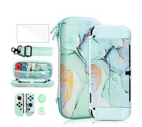 FANPL Ensemble de coques pour Nintendo Switch OLED - Étui de transport pour Switch OLED et Joy Con avec housse de protection à rabat et protecteur d'écran, 4 poignées pour les pouces, bandoulière -