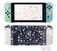 FANPL Glitter Clear Case for Nintendo Switch, Hard Shell Cute Protective Case Cover for Switch and Joy Con Controller with 2 Glitter Cherry Blossoms Thumb Grips - Embossed Feel (Pink Sakura Snow)