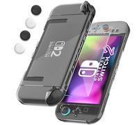 FANPL [Improved Easy Dockable Version Clear Case for Nintendo Switch 2, Protective Cover for Switch 2 and JoyCon Controller with Screen Protector 4 Thumb Grip Caps - Strong and Durable