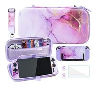 FANPL Joli ensemble d'accessoires pour Nintendo Switch 2, housse de transport de voyage pour Switch 2 avec peau rigide à paillettes, sangle réglable, protection d'écran, capuchons de pouce (marbre