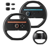 FANPL Volant pour Nintendo Switch 2, prise en main confortable pour manette Mario Kart Wheel JoyCon 2, avec 4 capuchons de pouce, améliore l'expérience de course (noir et noir)