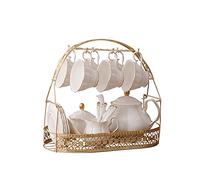 fanquare 15 Pièces Service A Thé Anglais Blanc Simple,Théière,Bone China Tasse À Café,avec Cuillères Assorties en Métal,Service Café Porcelaine