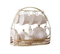 fanquare 15 Pièces Service à Thé Simple en Céramique Anglaise Blanche, Théière, Tasses en Porcelaine Osseuse pour Adultes, Cuillères Assorties, Service à Thé de L'Après-Midi Service à Café