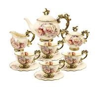 fanquare 15 Pièces Services à Thé de Mariage en Porcelaine Anglaise, Ensemble de Café de Fleurs Vintage, pour Adultes