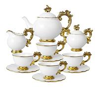 fanquare 15 Pièces Services à Thé en Porcelaine Anglaise, Ensemble de Café en Cadeau Royal, Théière Blanche, Sucrier, Pot à Lait, Tasse et Soucoupe