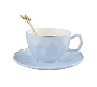 fanquare 200ml Tasse à Café Bleue avec Cuillère, élégante Tasse à Thé en Porcelaine avec Soucoupe, Tasse à Thé des Femmes Britanniques pour Mariage, Cadeau D'anniversaire
