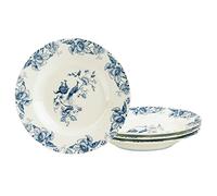 fanquare 20cm Bone China Bols à Soupe Set de 4, Assiettes à Soupe avec Rebord pour Salade, Pâtes, Ramen, Assiettes Bleues en Porcelaine avec Motif Floral