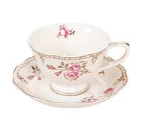 fanquare 220ml Café Tasse et Soucoupe Set, Tasse à Café Rose Clair avec Bord Doré, Vintage Porcelaine Tasse à Thé
