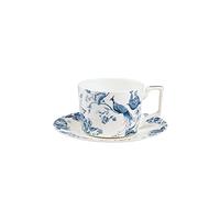 fanquare 250ml Bone China Tasse à Thé et Soucoupe Set pour 1, Tasse à Café Bleue et Blanche avec Assiette Set, Les Fleurs Britanniques Porcelaine Tasse à Thé pour Femmes FKT0525C