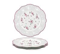 fanquare 27.5cm Assiettes Plates en Porcelaine, Grand Assiette Blanche Rose, Vintage Service de Table pour 4 Personnes