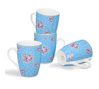 fanquare 350ml Tasses à Café en Porcelaine Floral avec Poignée, Lot de 4 Grandes Tasses à Thé Bleues et Blanches