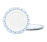 fanquare 4 Pièces Assiette Dessert Assiette Plates 21 cm, Motif Feuilles Bleues Assiette à Gâteau Porcelaine Passe au Micro-ondes & Lavable au Lave-vaisselle