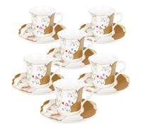 fanquare 80ml tasse à espresso et soucoupe, 12 pièces céramique tasses à espresso 6er Set, motif de marbre brun tasses à espresso pour le bar à café à la maison