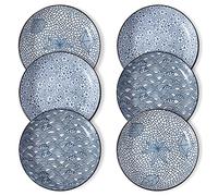 fanquare Assiettes de Dîner Bleues et Blanches de 20cm - Lot de 6, Assiettes Plates en Céramique pour Pâtes, Crêpes, Steak - Compatible avec Lave-Vaisselle et Micro-Ondes