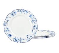 Fanquare Assiettes Plates Porcelaine Fleurs Bleues - Lot de 4, 21 cm, pour Salade, Pâtes, Dessert et Gâteau - Lavable au Lave-Vaisselle et au Micro-Ondes
