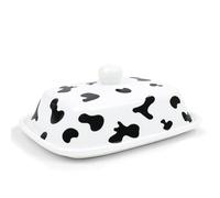 fanquare Beurrier Porcelaine Blanc et Rose, Beurrier Céramique avec Couvercle pour la Conservation du Beurre et la Décoration de La Cuisine à La Maison