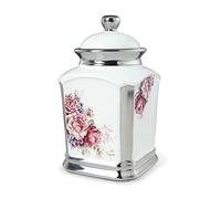 fanquare Boite de Rangement Cuisine en Céramique avec Couvercle, Motif de Fleurs de Roses Récipient Alimentaire, Bocal de Cuisine pour Sucre, Cookie, épices, Grains de Café